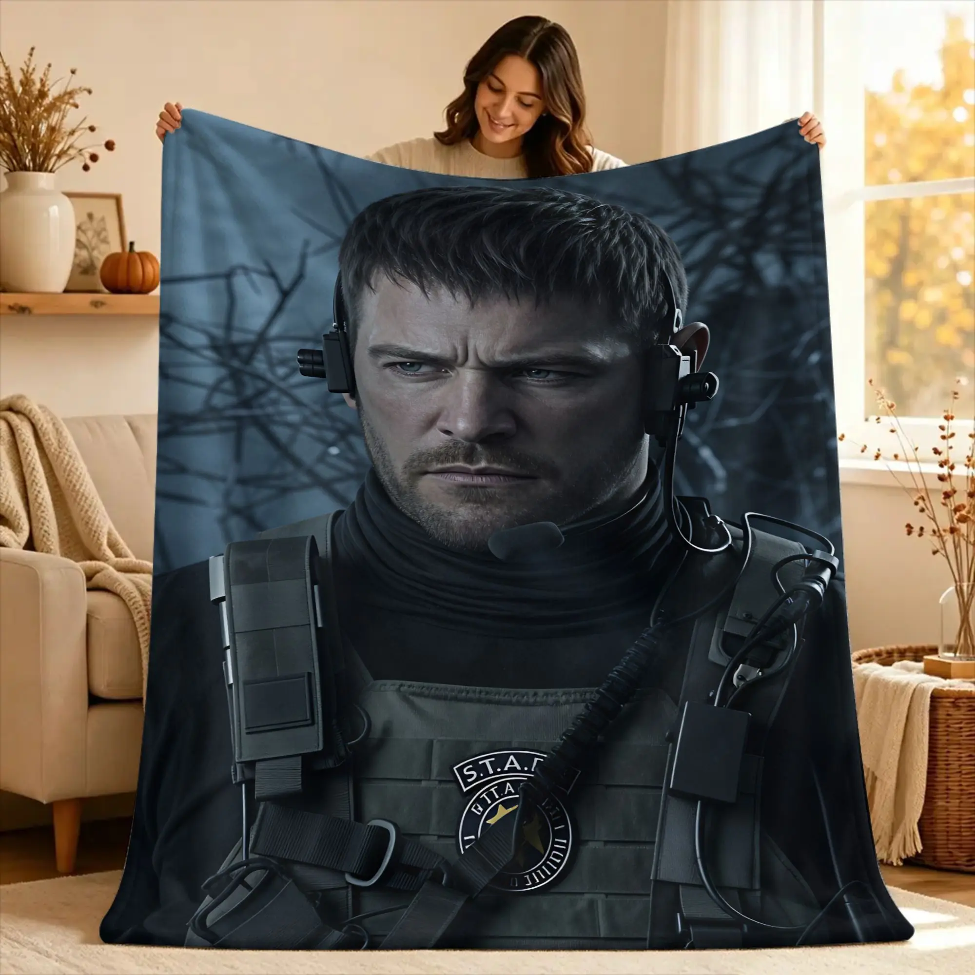 Warm Blanket Travel Chris Redfield Resident Evil Throw Blanket  Flannel Bedspread For Couch Chair Novelty Sofa Bed Cover