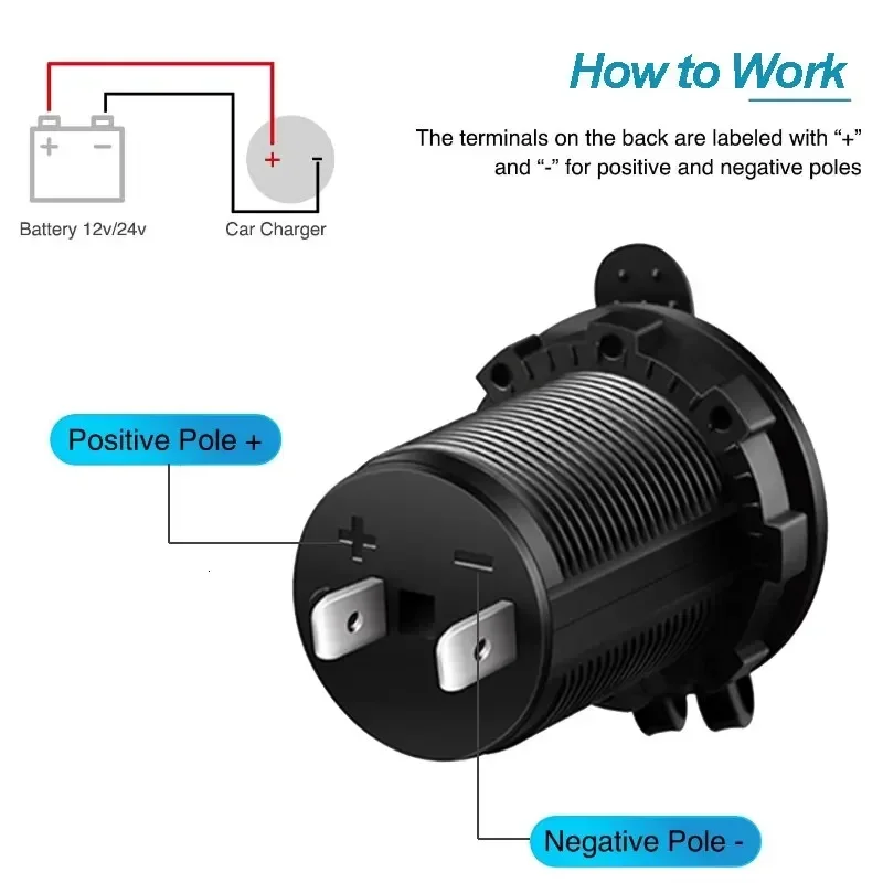 Car Cigarette Lighter Socket 12V 24V Waterproof Plug Power Outlet Adapter for Marine Boat Motorcycle Truck RV ATV with Wire D5