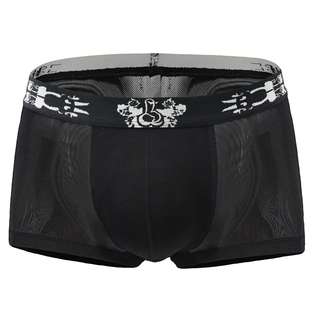 

Men's Mesh Panel Boxer Briefs, Breathable Sheer Spliced Underwear