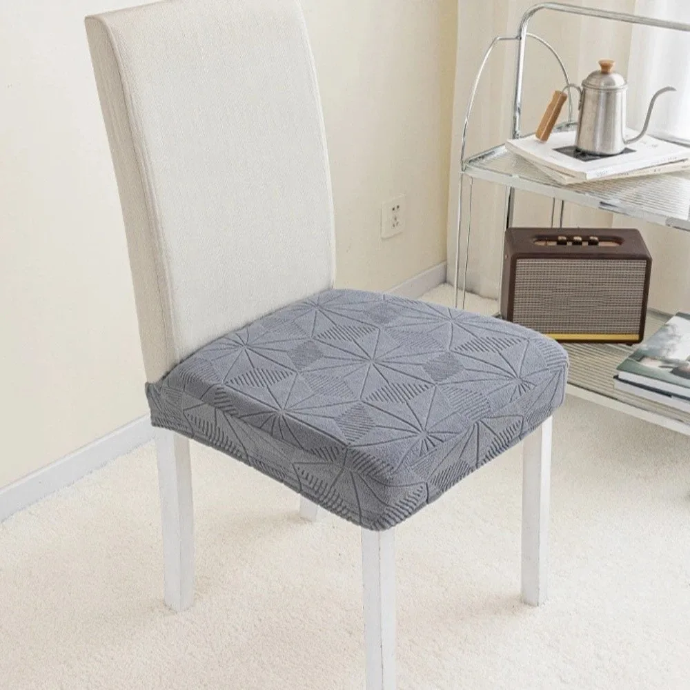 Elastic Jacquard Dining Chair Cover Polyester Non-Slip Chair Seat Case Six Pointed Star Pattern Removable Chair Cushion Cover