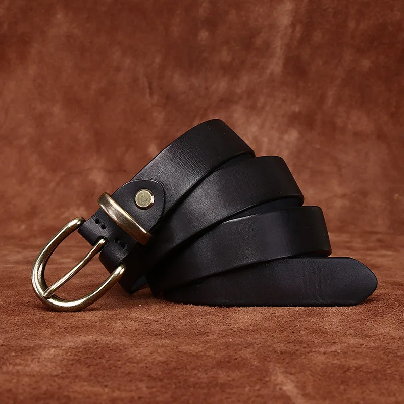 2.7 سنتيمتر واسعة خمر المتعثرة مطوي حزام المرأة جلد طبيعي دبوس مشبك طبقة علوية جلد البقر حزام جينز غير رسمي