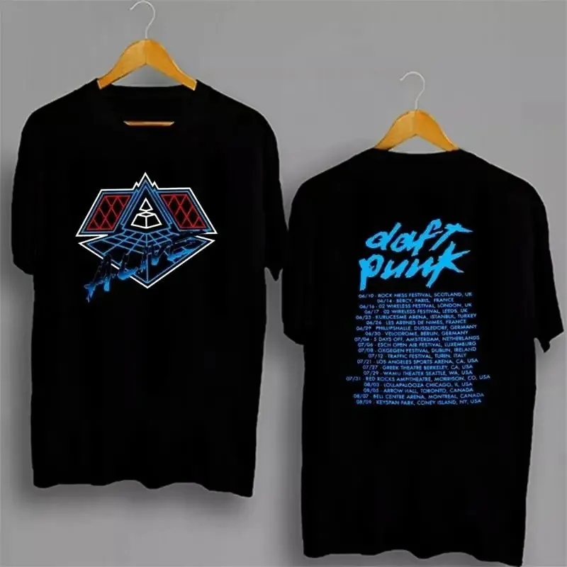 Camiseta con estampado de póster clásico de la gira de Daft Punk de 1997, camisetas de algodón con cuello redondo para hombre y mujer, camisetas de verano a la moda, camisetas informales holgadas de gran tamaño