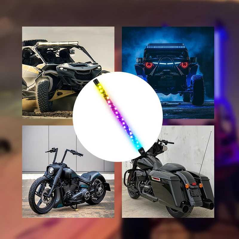 CF 2PCS Dynamic RGB LED Whip Lights Waterproof Flag Pole Lights APP Control Multi Color Chasing Lights for ATV UTV Dune Buggy