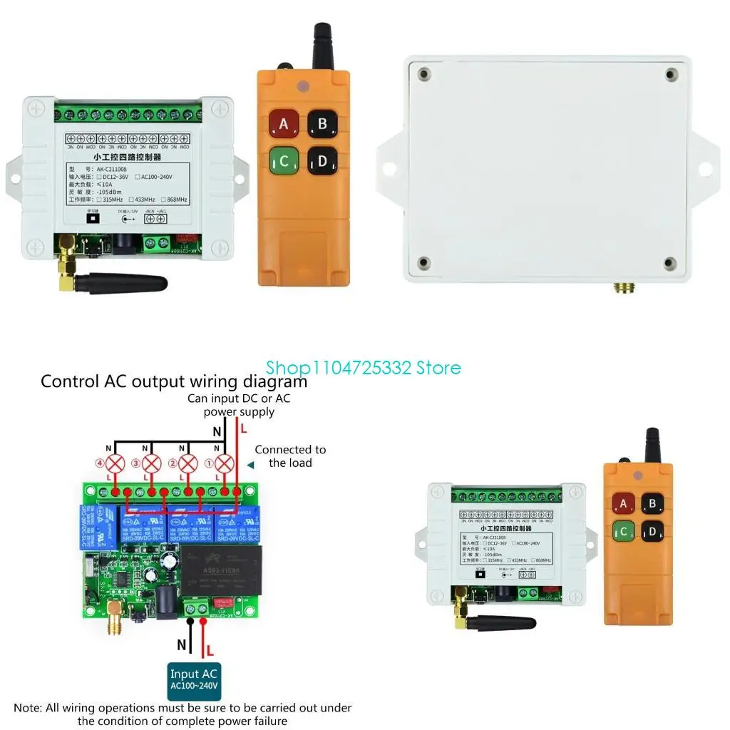 P5EA Wireless RF Remote Control DC12V 24V 220V 4CH 433Mhz Receiver Transmitter
