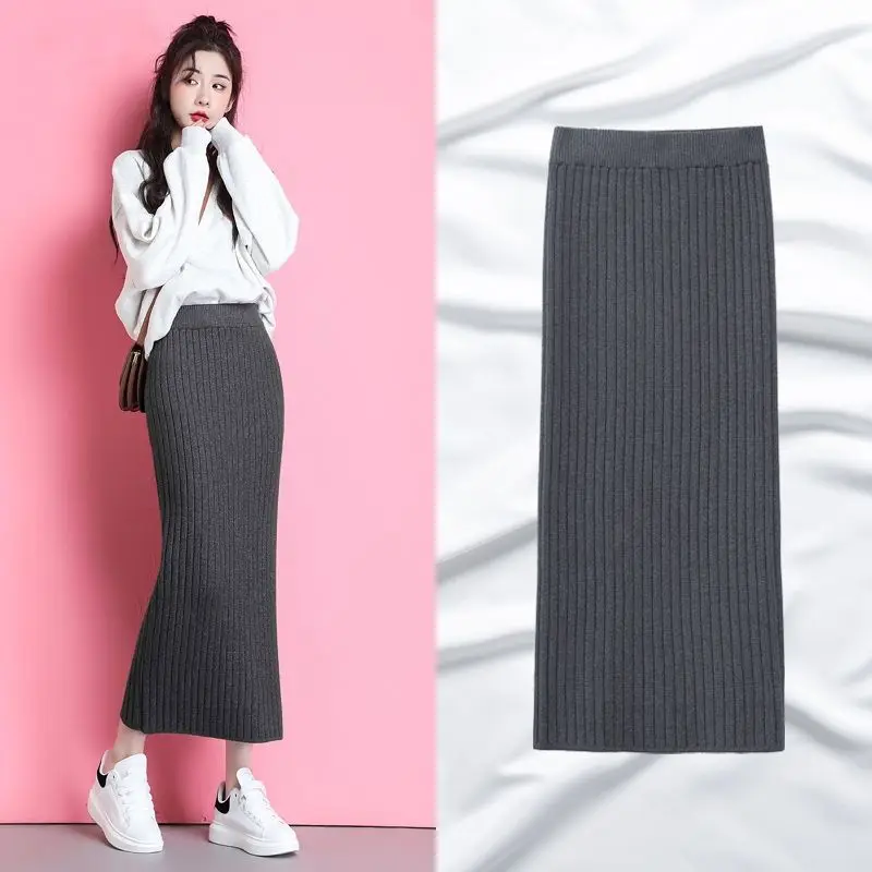 

Empire Casual All-match Thicken Skirts Women Warm Cozy Elegant Trendy Korean Soft Elastic Waist A-line Knitted Skirt T797