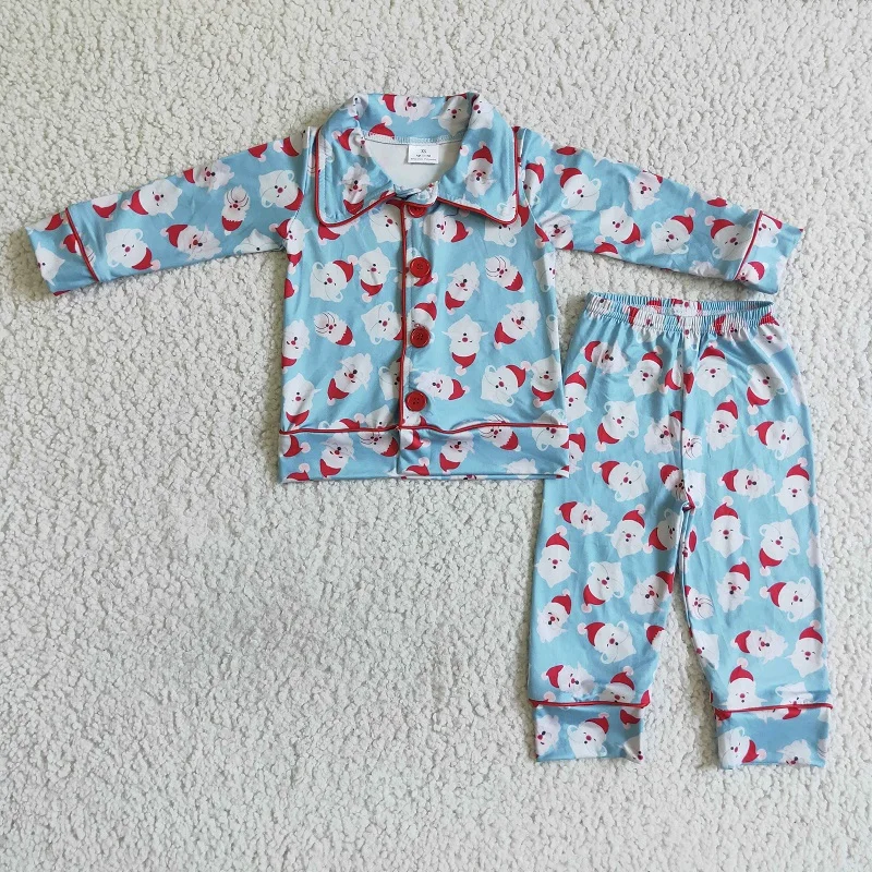 Toddler Fall Spring Baby Boys Santa Green Pajama Set Wholesale Boutique Children Clothes Kids Two Piece Set