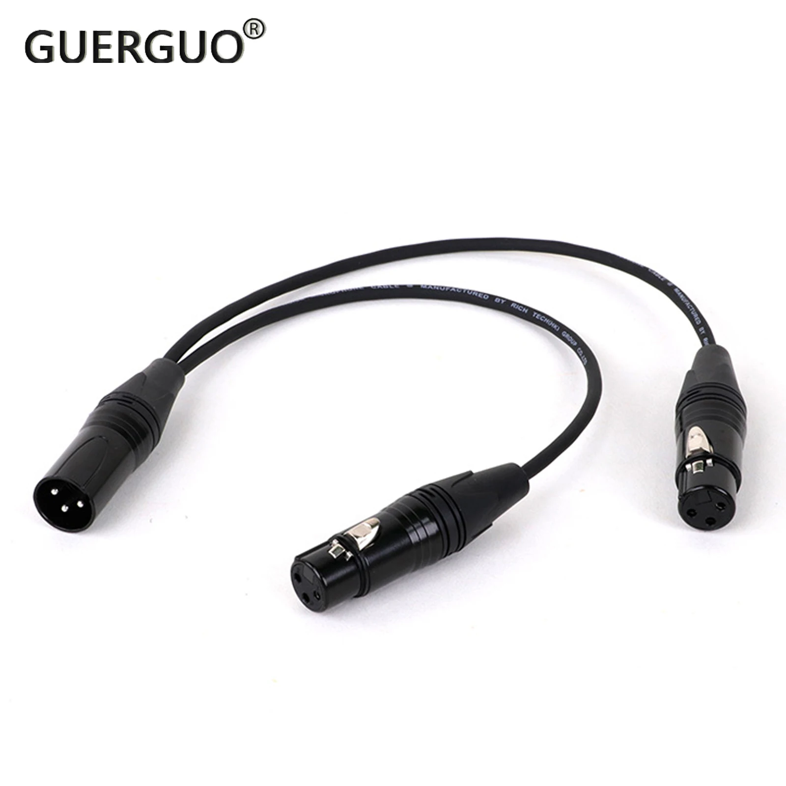 GuerGuo High Quality 3-Pin XLR Male Plug to Dual 2 Female Jack Y Splitter Mic DJ Cable Adapter For DVD Player Microphone 0.3M