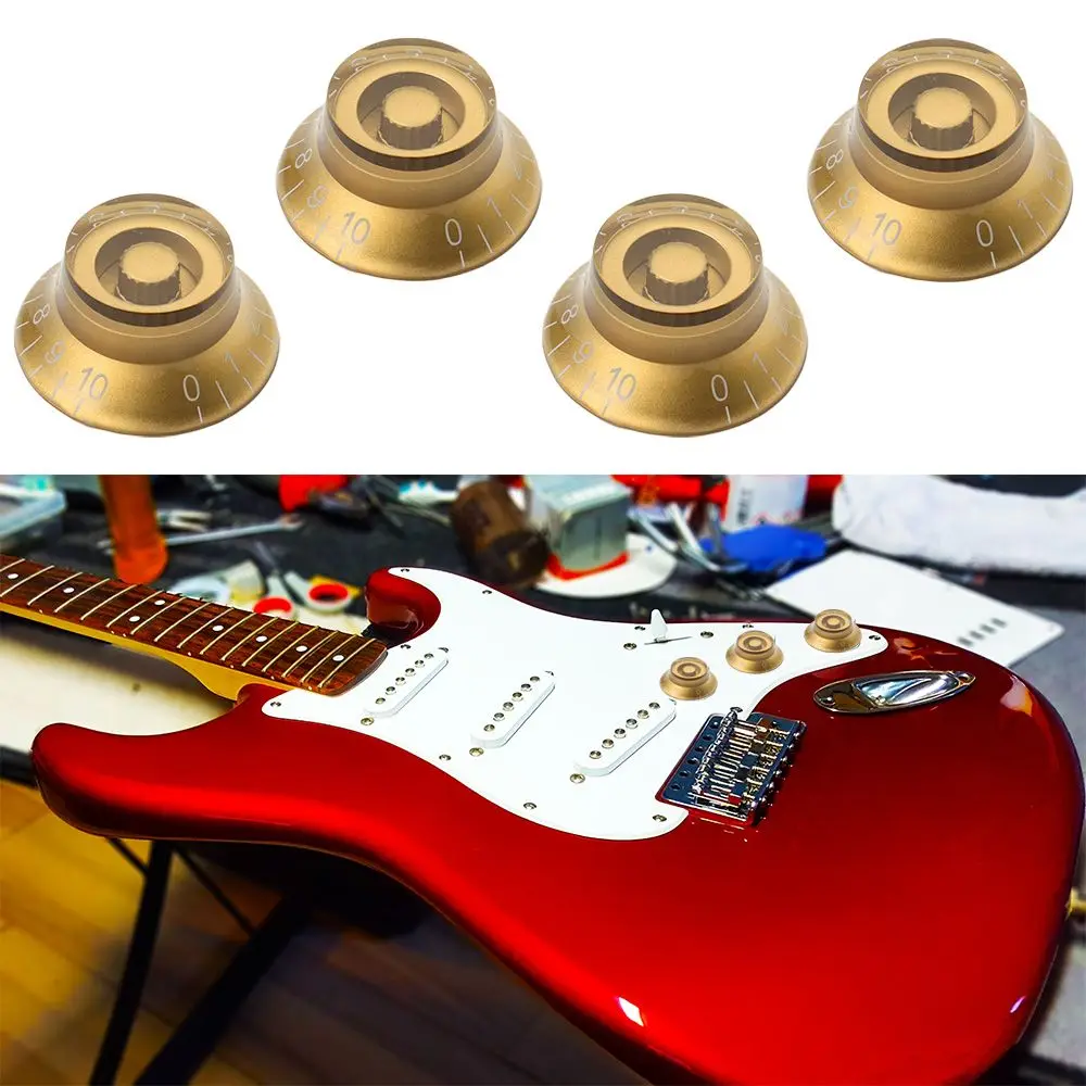 Electric Guitar Bass Volume Knob Hat Shape Speed Tuning Control Gold with White Numbers Plastic Switch For Les Paul LP