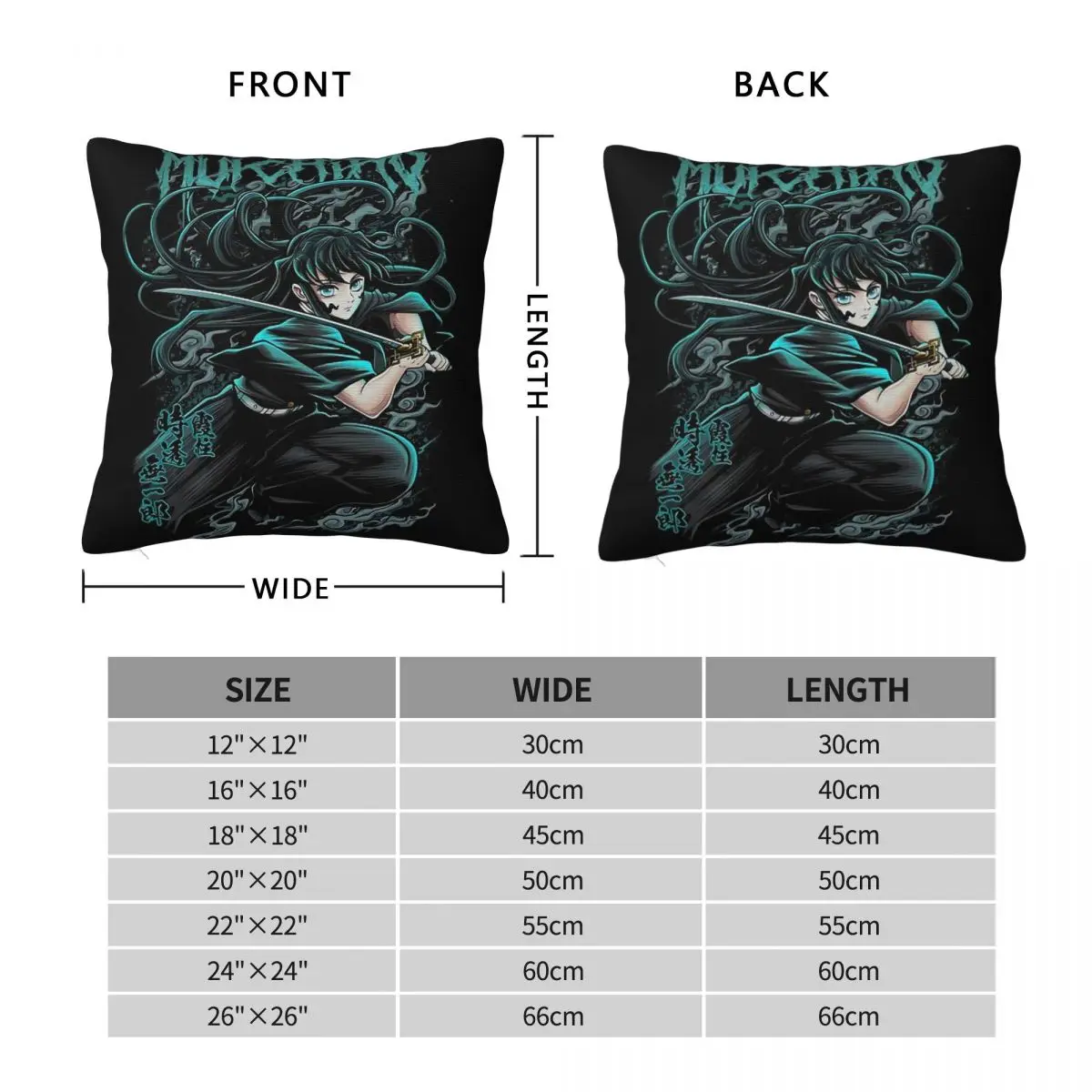 Demon Slayer Muichiro Tokito Square Pillowcase Polyester Linen Velvet Pattern Zip Decor Throw Pillow Case Room Cushion Cover