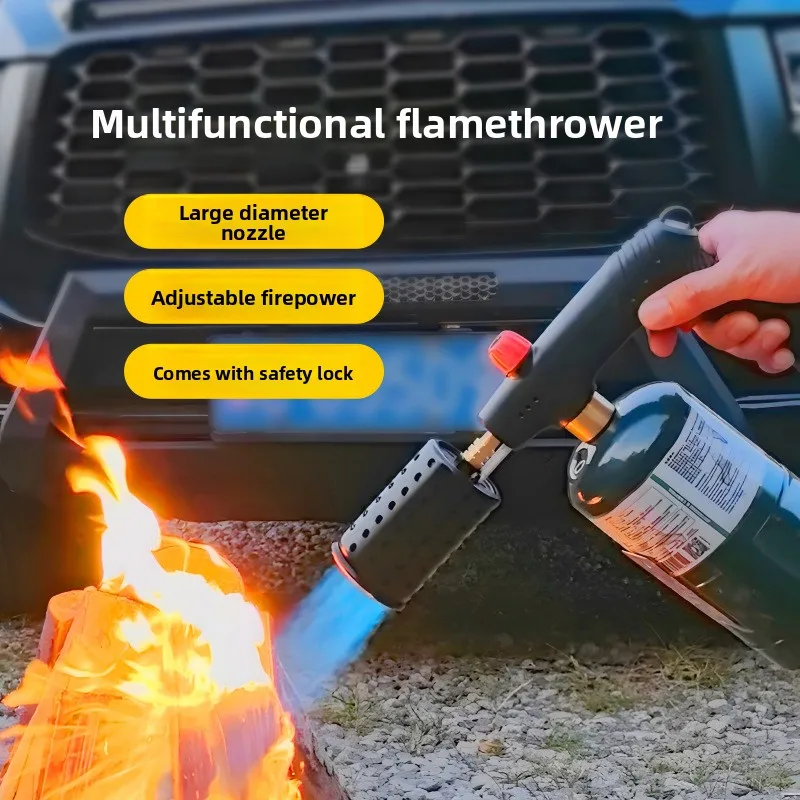 2026  Multi-Function Flame Thrower Large Diameter Stainless Steel Flame Thrower Hose Safety Lock Design Propane Gas Tank Outdoor