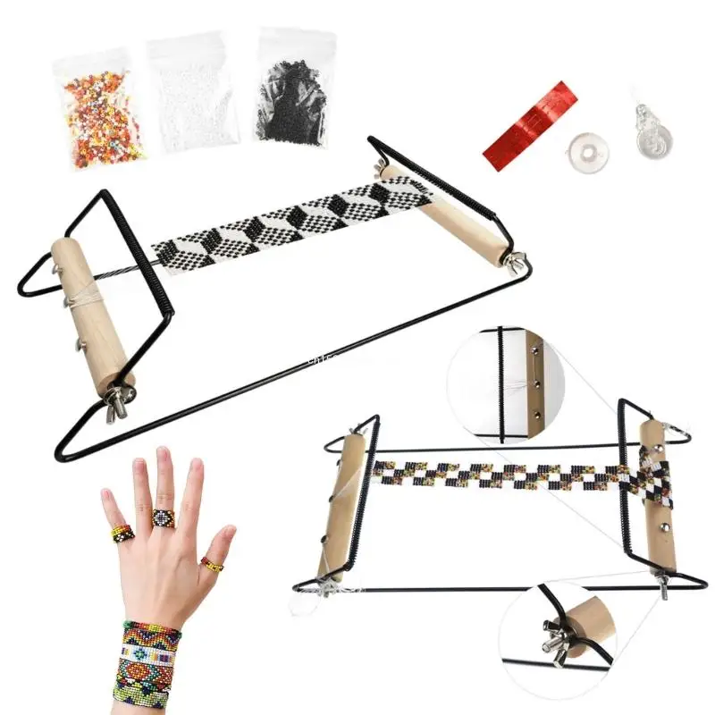 DIY Bead Weaving Tool Wooden Metal Beading Machine for Beading Jewelry Making Bracelets, Necklaces, Belts, and More Dropship