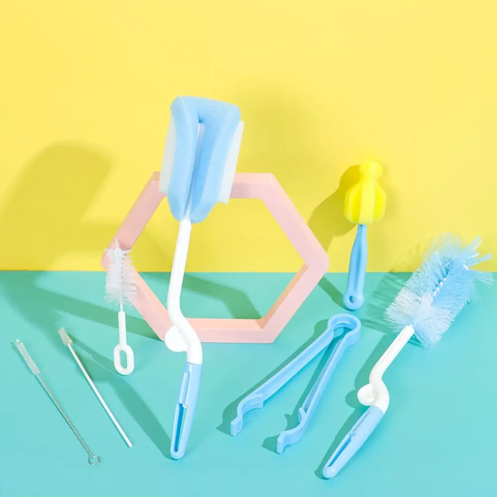 5/7Pcs Portable 360° Rotatable Handheld Milk Bottle Brush Set  Nipple Brush Kit Pacifier Sponge Cleaner Cup Clean Tool