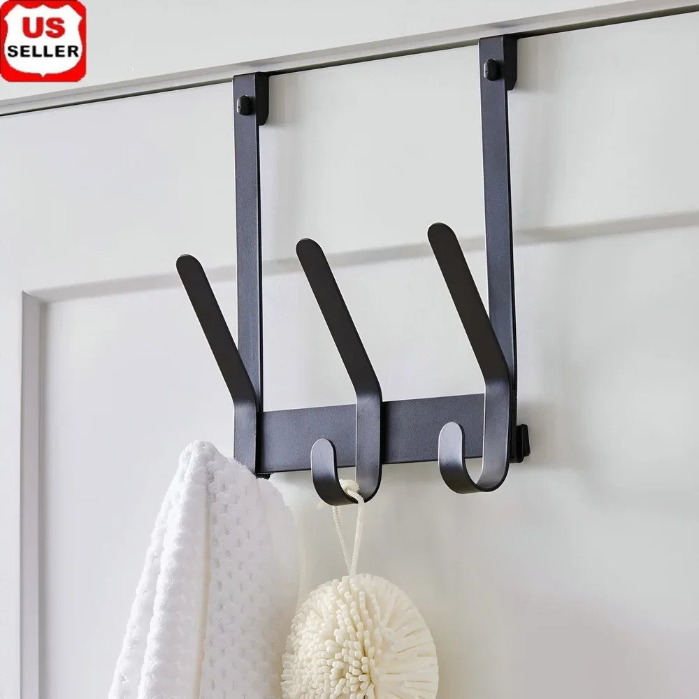 

Over-the-Door Hook Rack Towels Robes 3 Double Hooks Tool-Free Installation Bathroom Closet Organizer Space Saver Steel