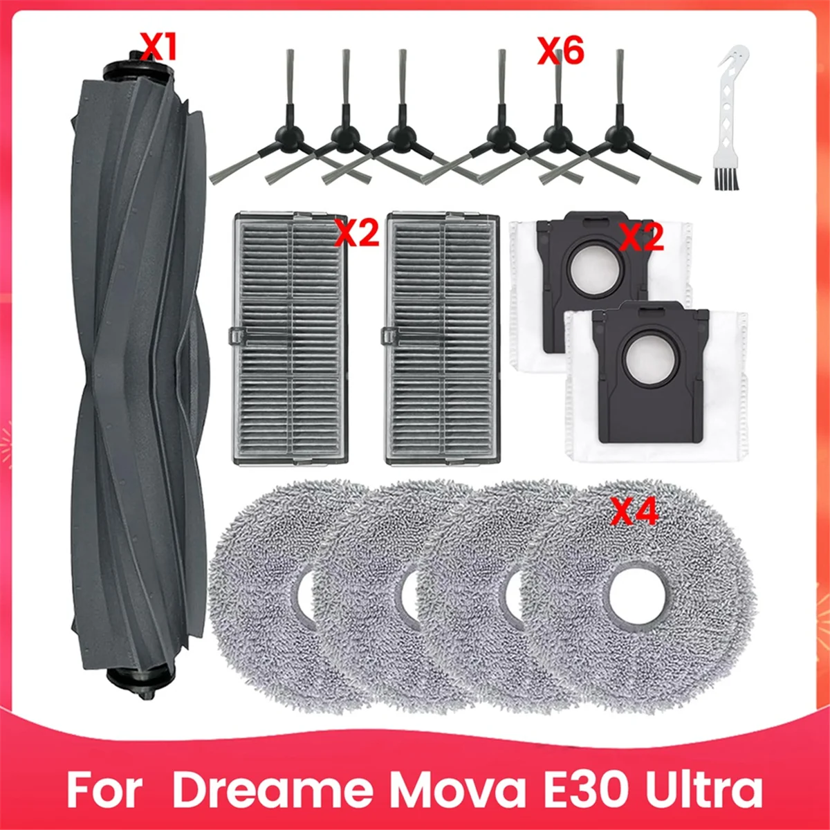 FZFZ 16Pcs Accessories Kit for E30 Ultra Vacuum Cleaner Main Side Brush Hepa Filter Mop Pad Dust Bags