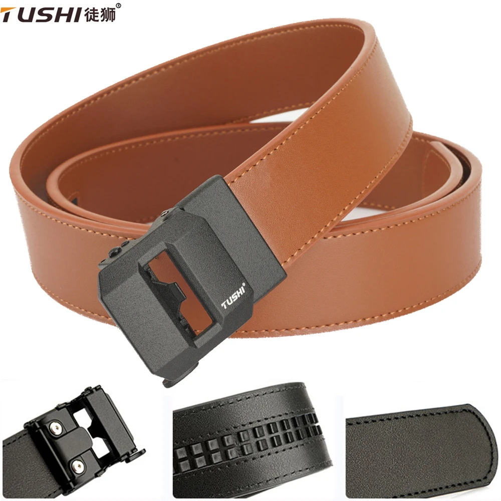 TUSHI Genuine Leather belt for Men's Belt Quick Release Alloy Buckle Unisex Belt Outdoor ratchet belts Designer Automatic belts