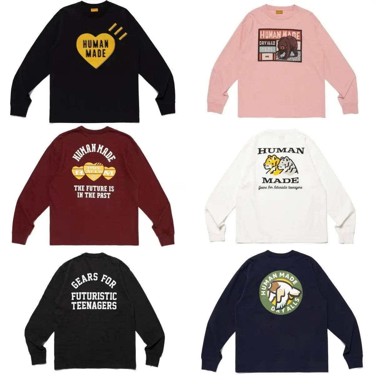 

Human Made New Japanese Style Cartoon Print Long-Sleeve T-Shirt Unisex Oversized Couple Crew Neck Daily Base Top