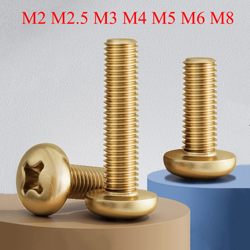 

1/3/5/10/20Pcs Brass Phillips Screw M2 M2.5 M3 M4 M5 M6 M8 Round Head Cross Recess Machine Screws Bolts Length 4-60mm