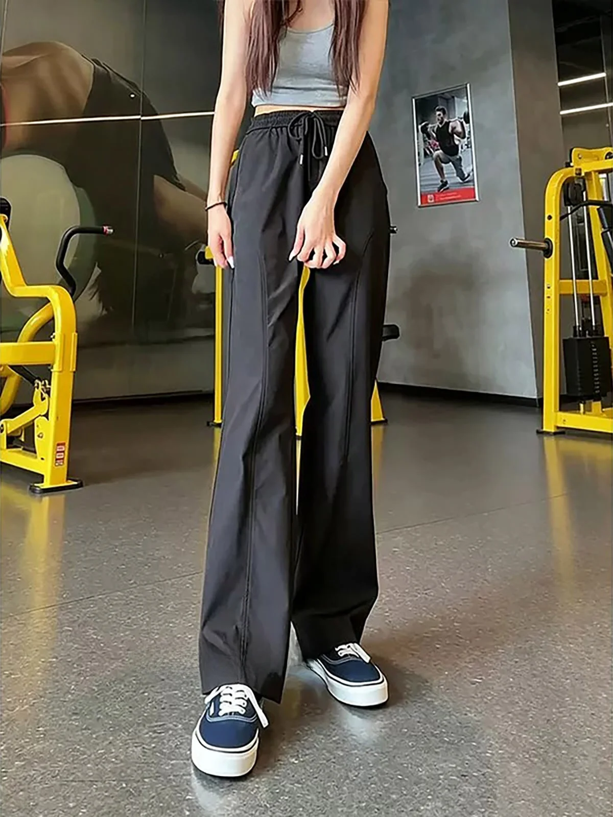 American Retro Ice Silk Quick Dry Waterproof Pants Men Women Summer Thin Leg Lengthening Diagonal Cut Straight Leg Wide Leg S...