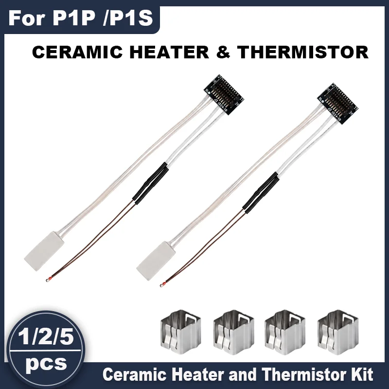 Ceramic Heater Thermistor Kit for Bambu Lab P1P P1S 24V 48W 300°C Hotend Temperature Sensor with Fixing Clip 3D Printer Parts