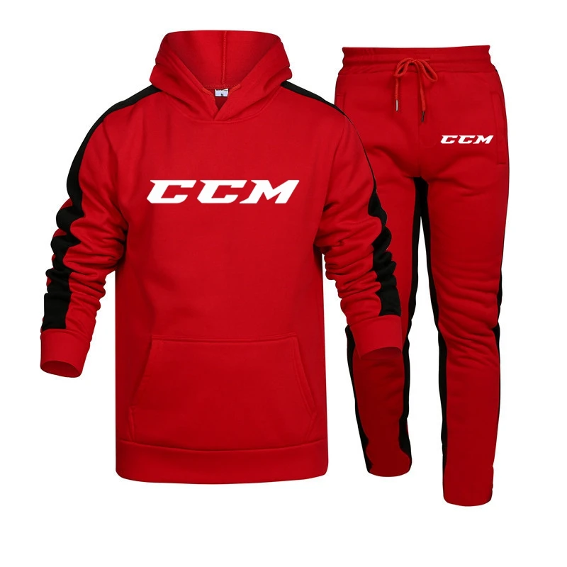 CCM 2 Pieces Set Hoodie Men Fashion 2023 Fleece Sweatshirt+Sweatpants Suit Hoodies Sportswear Men's Sets Clothing