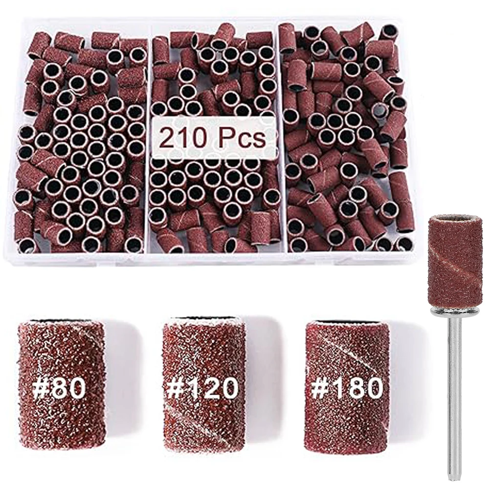 210 قطعة من أربطة غطاء الصنفرة # 180 # 120 # مجموعة أدوات باديكير لمثقاب الأظافر مكونة من 80 حبيبة لإزالة طلاء الأظافر من الجل #1