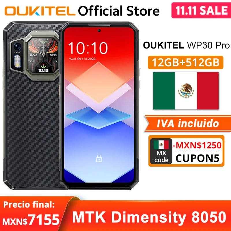 Oukitel-Smartphone robuste WP30 PRO 5G, 12 Go + 512 Go, 11000mAh, 120W, 6.78 "FHD +, écran arrière 1.8", téléphone portable Android 108MP