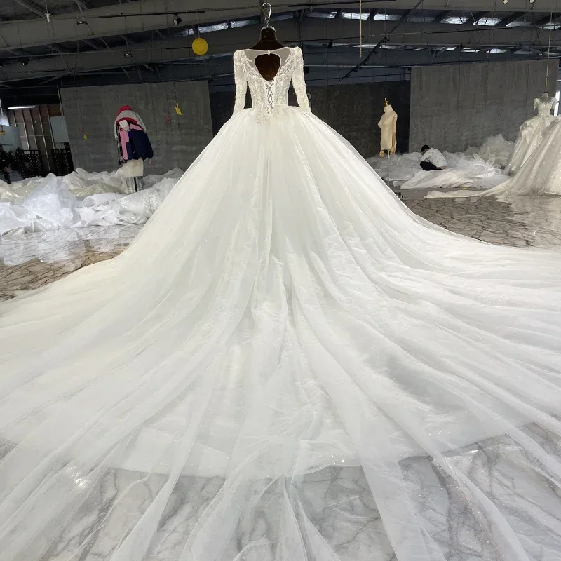 Gorgeous Square Collar Ball Gown Wedding Dress Luxury Beading Crystal Long Sleeves Princess Bridal Dresses Vestido De Novia