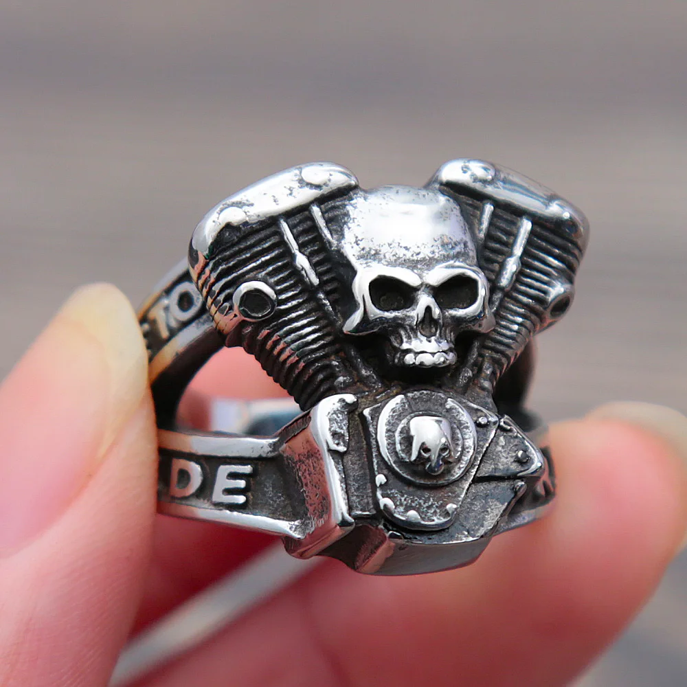 Steampunk Motorcycle Engine Skull Ring For Men Fashion Hip Hop 316L Stainless Steel Biker Ring Fashion Jewelry Gift Wholesale