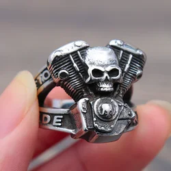 Steampunk Motorcycle Engine Skull Ring For Men Fashion Hip Hop 316L Stainless Steel Biker Ring Fashion Jewelry Gift Wholesale