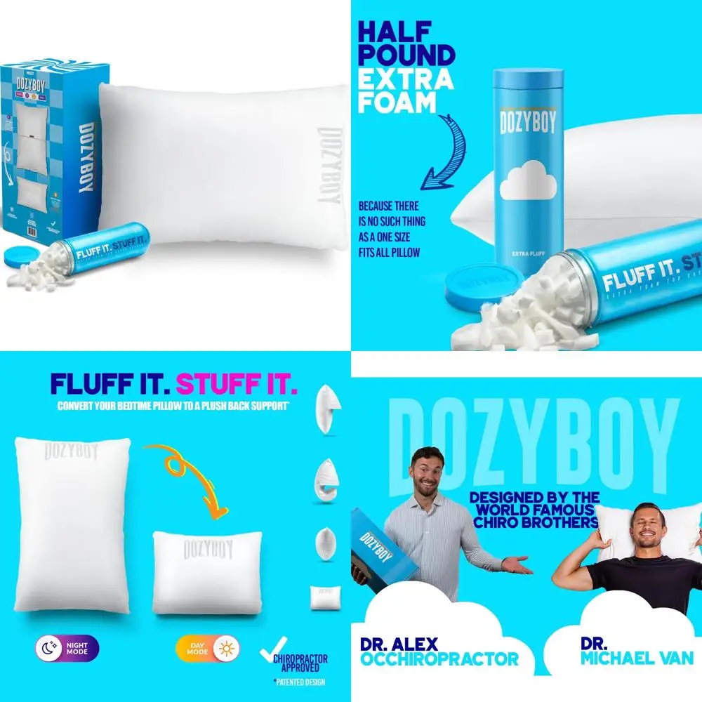 

Queen Size Memory Foam Pillows - Chiropractor-Endorsed 2-in-1 Pillow for Comfort and Back Support