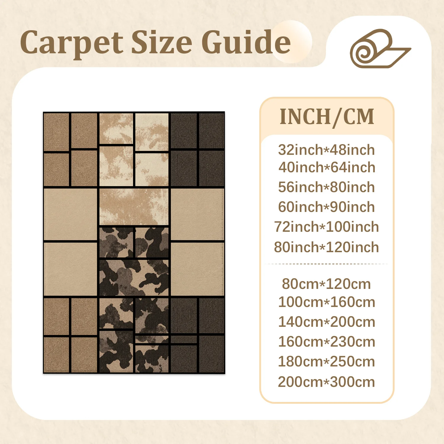 Abstract Geometric Block Ink Pattern Area Rug High Quality Velvet Machine Washable Stable Placement Ideal for Living Room Bedroom Office Dining Room Halloween Thanksgiving Black Friday Christmas New Year Home Floor Decor