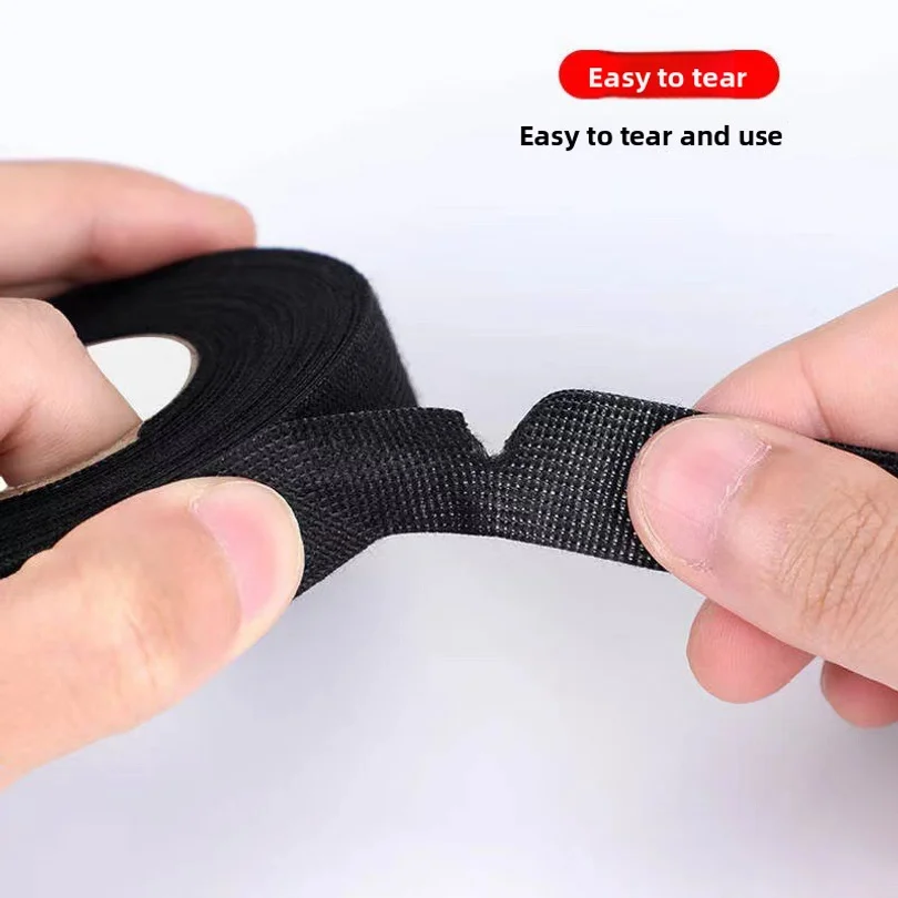 1 Roll 15M Car Wiring Harness Tape - Black Cloth Fabric Adhesive Tape for Auto Cable Looms Insulation Wrapping