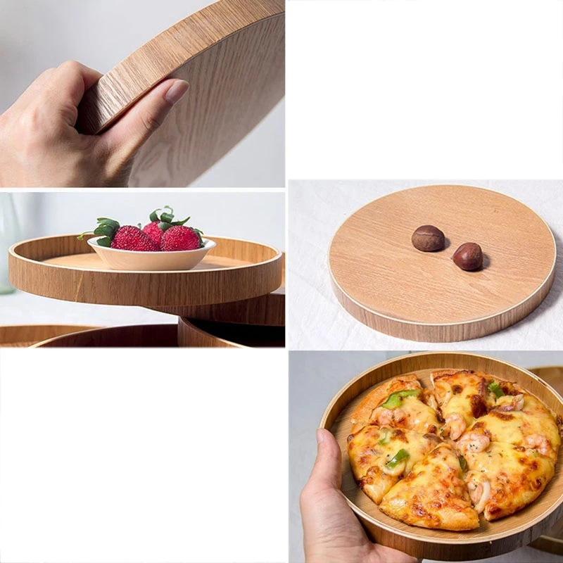 Japanese Style Round Tray Food Serving Plate Wood Snack Deseert Plate Teaboard Natural Tea Server Dishes Drink Platter