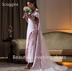 Scoggins Column Off-The-Shoulder Neckline Zipper Up Floor-Length Short Sleeves Ruffle Lining Evening Dresses Party Dresses Elega