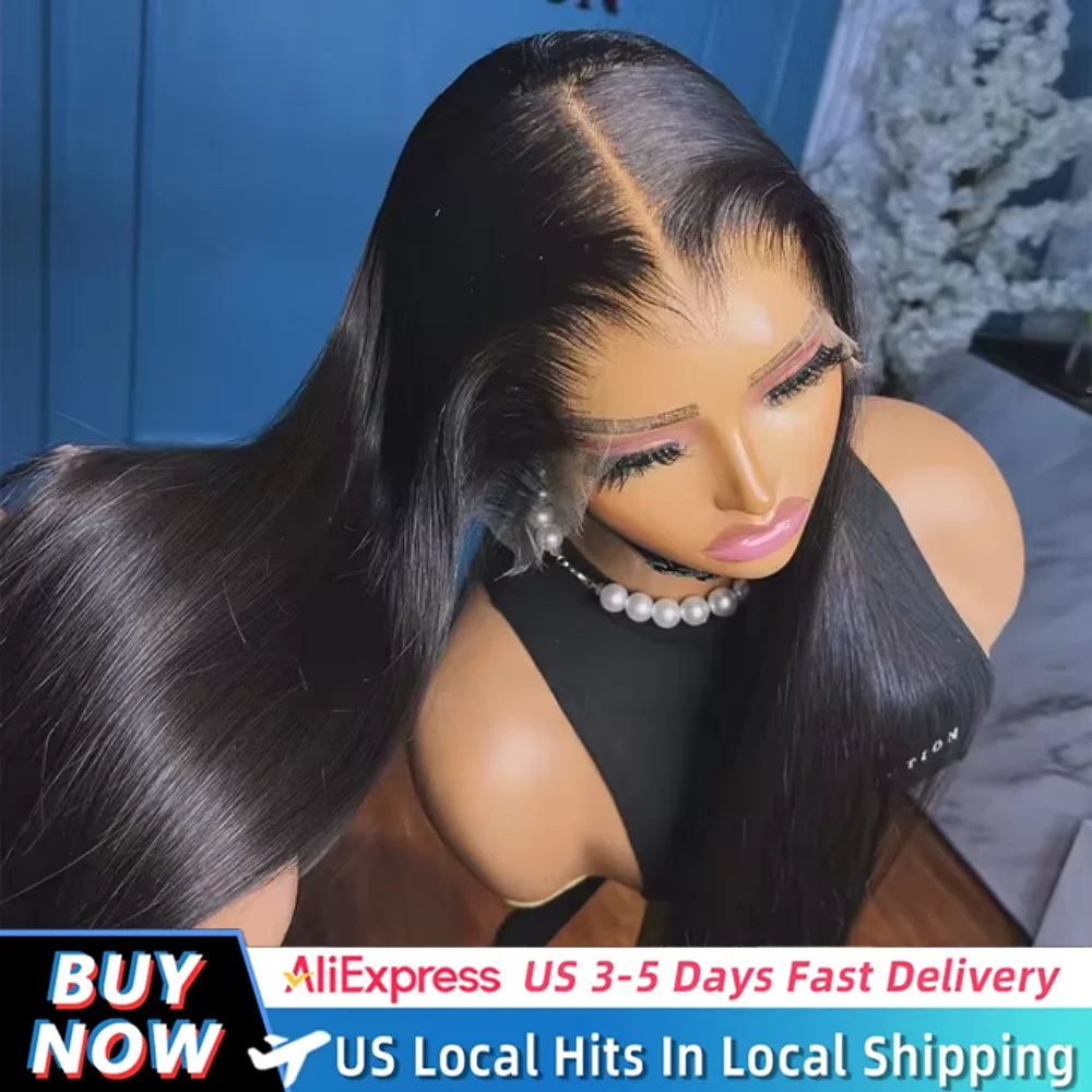 Straight 5x5 13x4 HD Transparent Lace Closure Bone Human Hair Wig 28 Inch 200 Density Brazilian Pre Plucked Wigs For Black Women