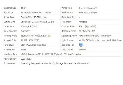 Imagem -05 - Substituição Ips Tela para Laptop Inolux Display Led Matriz para N156hca-eab N156hca Eab Original 15.6 1920x1080