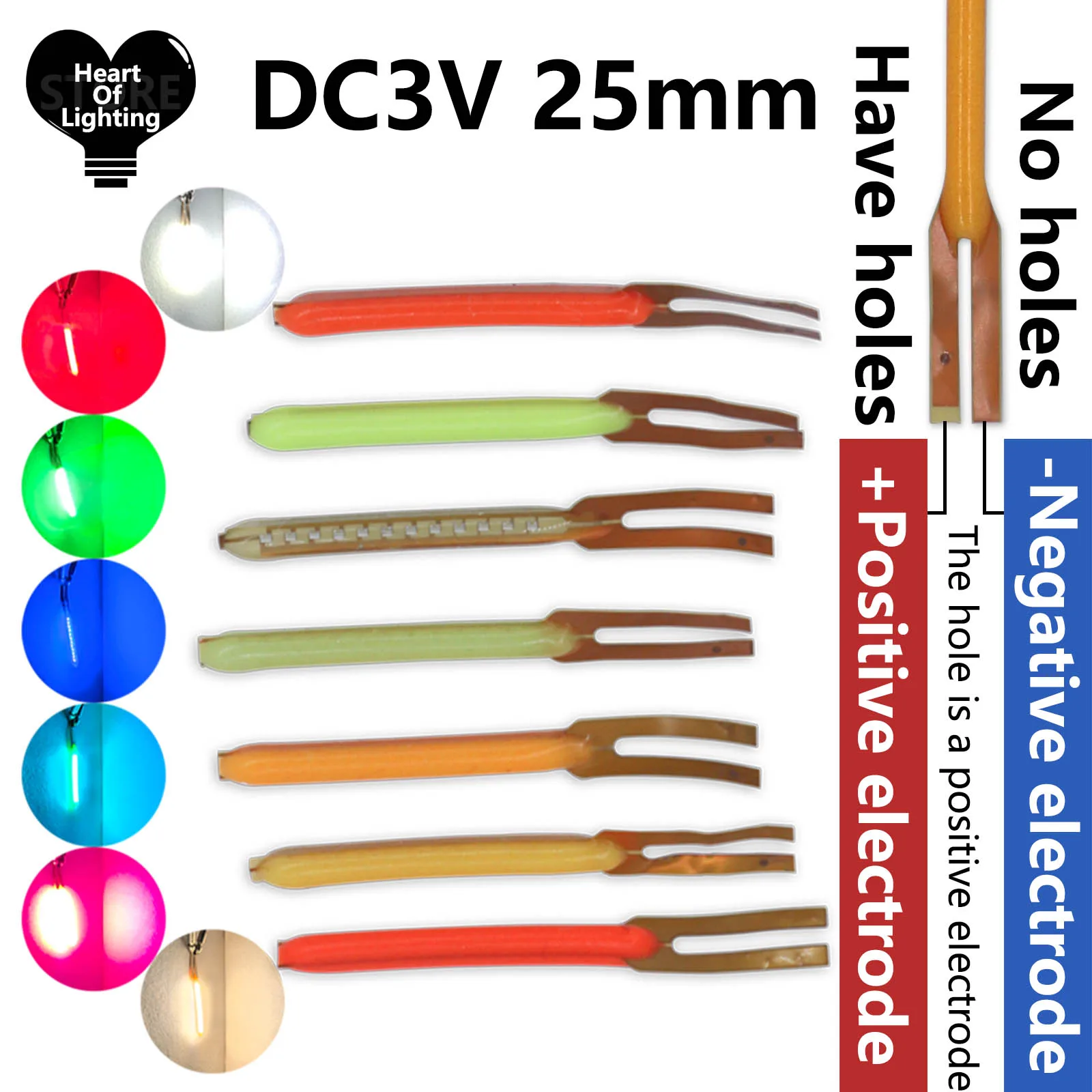 DC 3V Electrodes In The Same Direction COB LED Filament 25mm for LED Retro Edison Light Bulb Lamp Parts Diode Accessories DIY