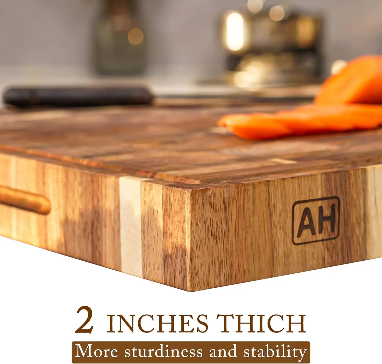 Extra Large Thick Acacia Wood End Grain Cutting Board 24x18x2 In, Wooden Butcher Block, Chopping Board For Kitchen