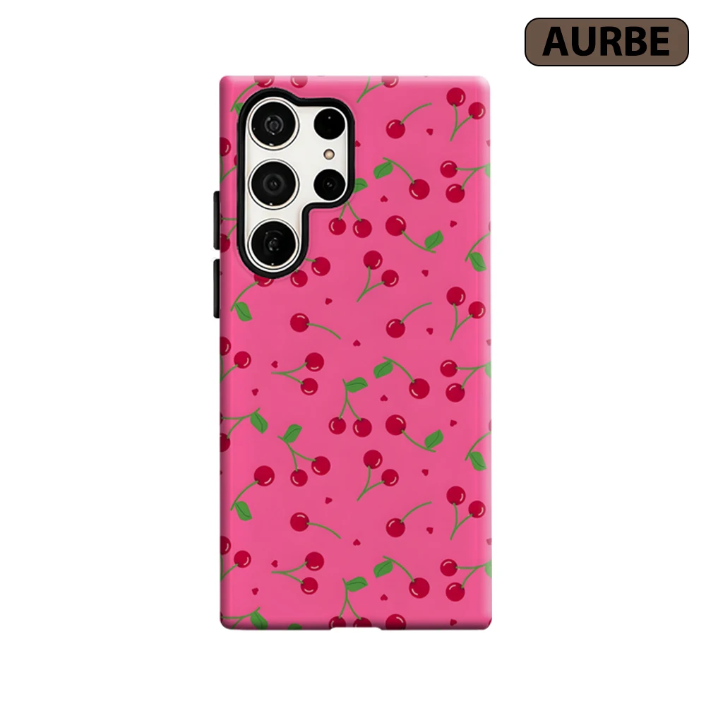 Pink Cherry Pop Phone Case for Samsung Galaxy S26 S25 Ultra S24 S23 Ultra Plus Shockproof Double Layer Tough Back Cover