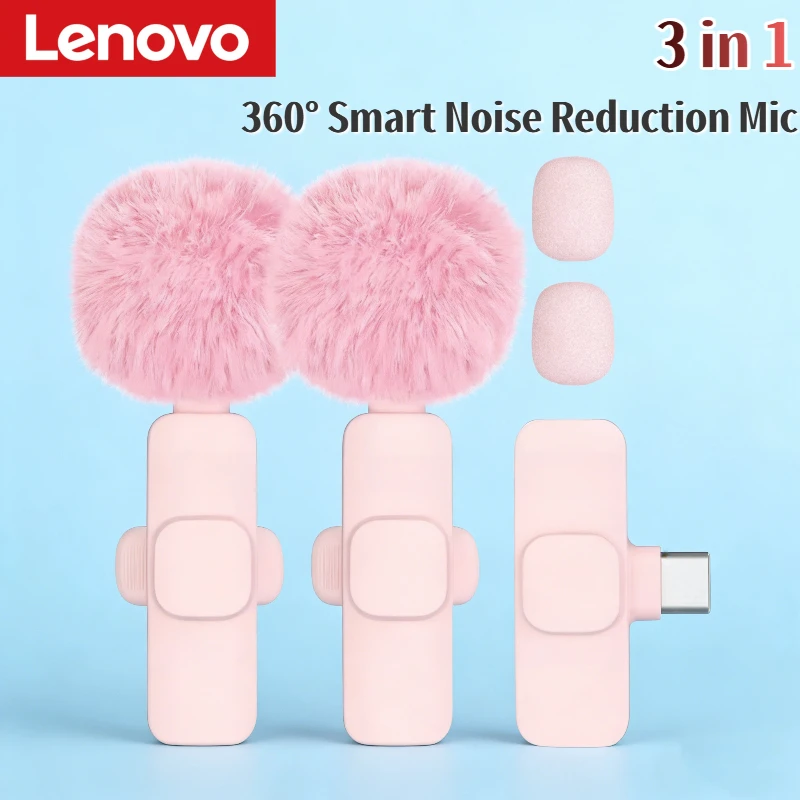 Lenovo-micrófono Lavalier inalámbrico rosa para teléfono, grabación de Audio y vídeo portátil, Vlog, para iPhone, Android, PC, juegos en vivo