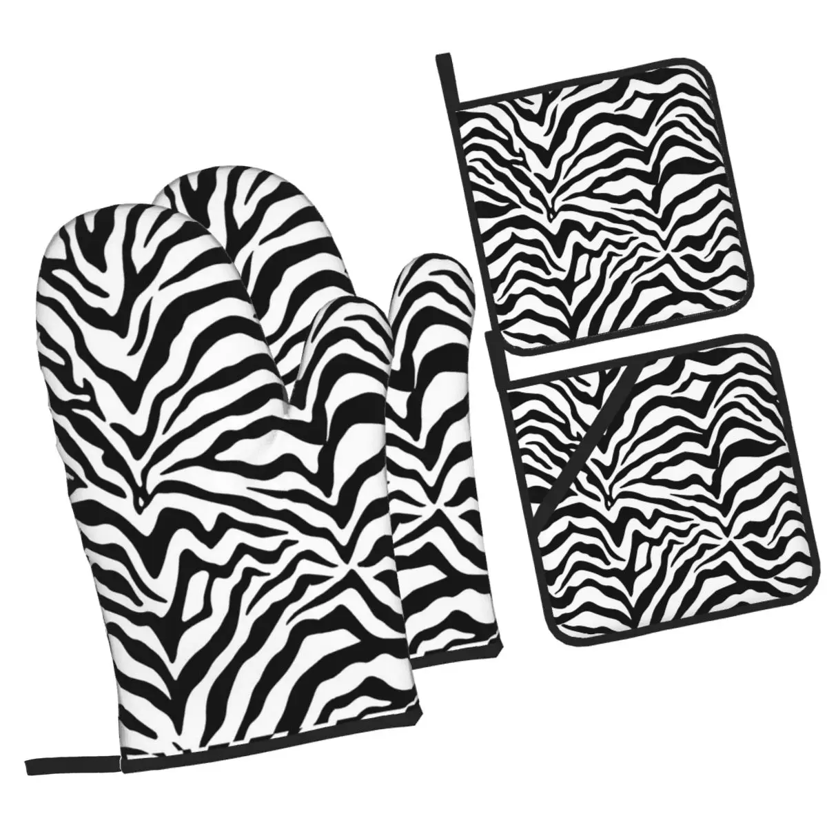 Zebra Print Oven Mitts and Pot Holder Sets of 4 for Baking Kitchen Cooking BBQ Resistant Non-Slip Gloves
