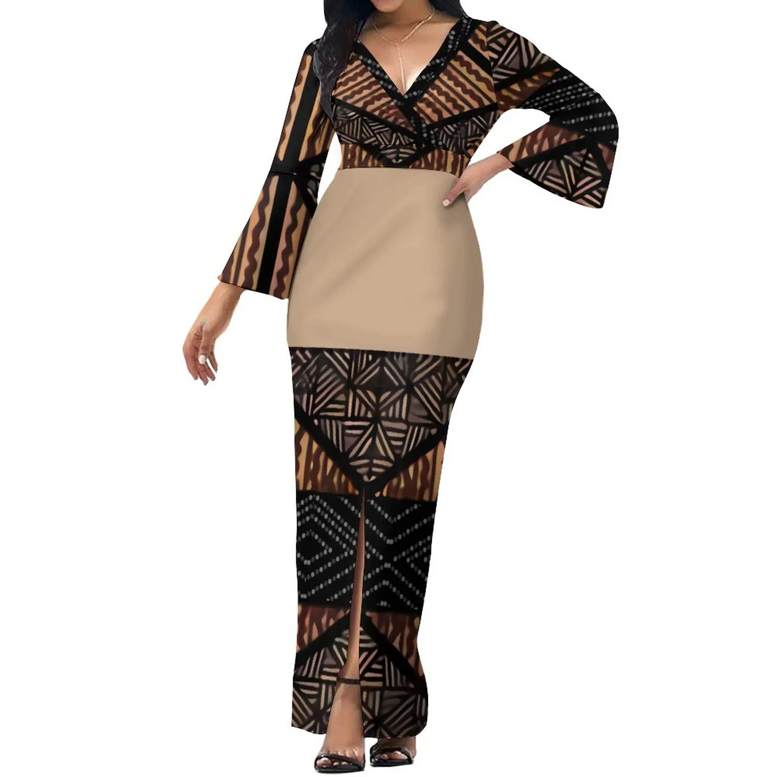 Custom Women's Dress Polynesian Women's Dress Elegant V-neck Flag Evening Dress Summer 2023 New Soft Fabric Dress