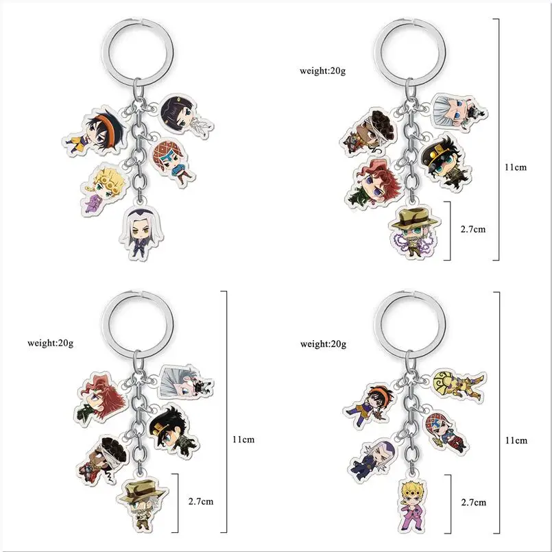 Anime Jojos Bizarre Adventure Keychains Cartoon Figure Acrylic Key Ring Kujo Jotaro Ghirga Narancia Bruno Key Chain Fans Gifts