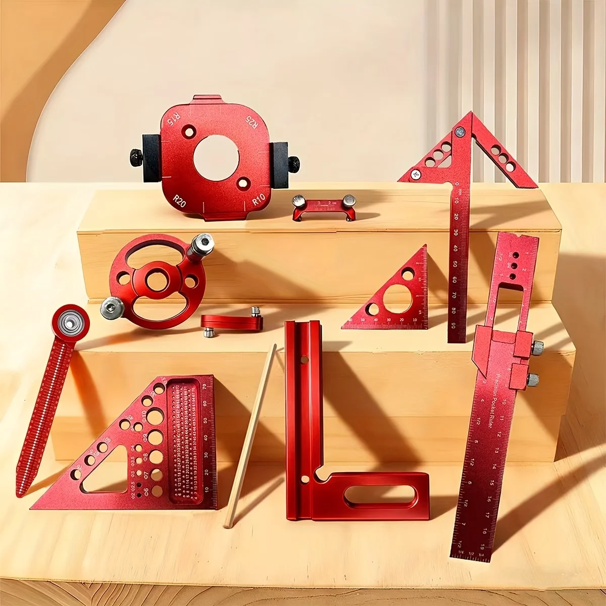 10pcs Aluminum Alloy Carpentry Measuring Tools，Quick Planning and Assembly，Tool Set Comes with a Storage Case