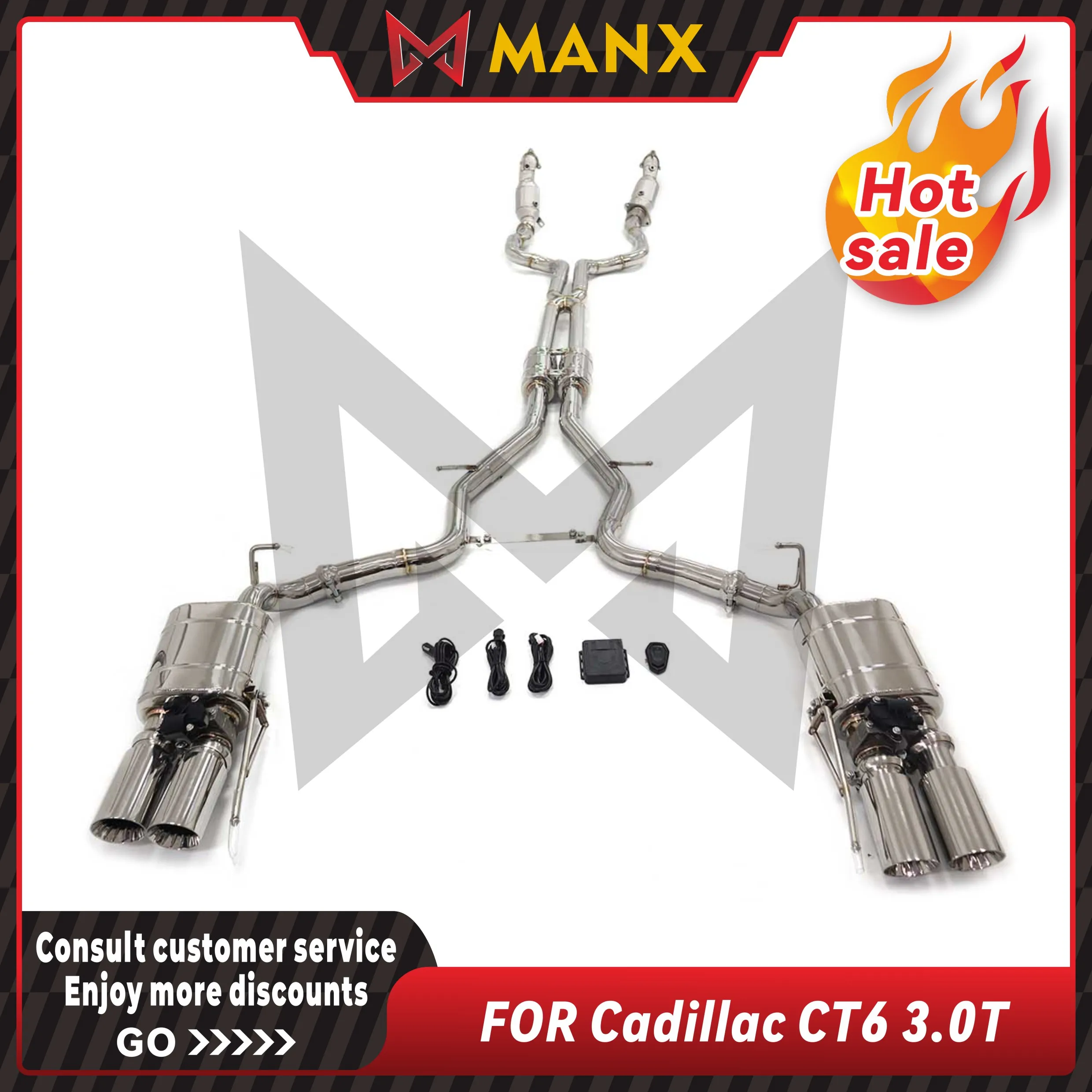 

MANX Car Exhaust system for Cadillac CT6 3.0T Stainless steels Downpipe and Catback Performance exhaust pipe with remote control