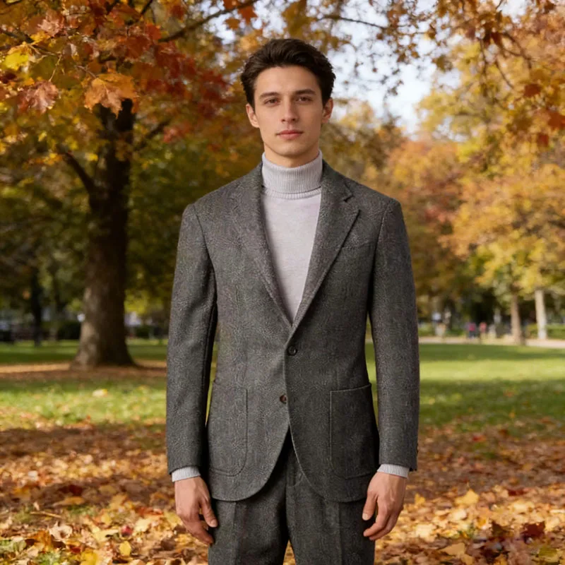 

Men's Tweed Herringbone Suit 2 Piece Slim Fit Set Blazer+Pants 2 Button Notch Lapel Business Casual Jacket Trousers For Spring