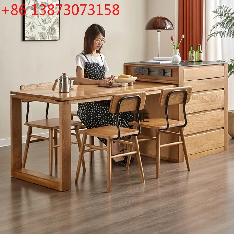 

Cherry wood island dining table integrated square multi-functional oak solid wood retractable bar table solid