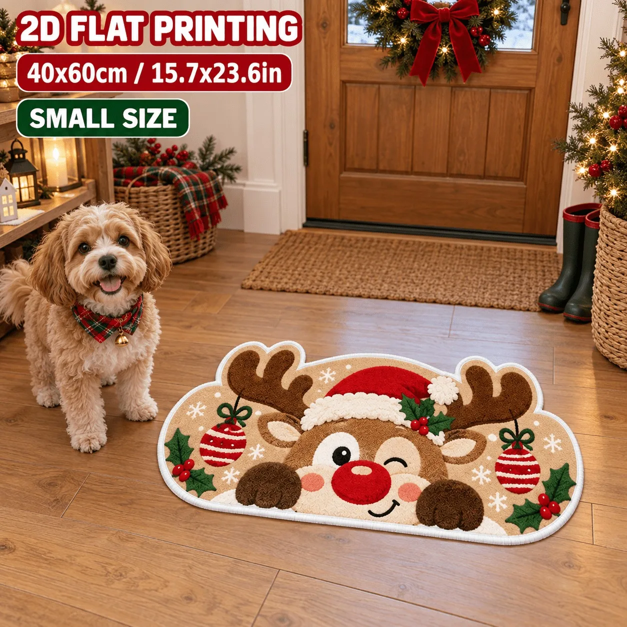 Elegant Vintage Xmas Floor Mat Snowy Farm Red Truck Barn Design Soft Absorbent Non Skid Rug For Hallway Decor