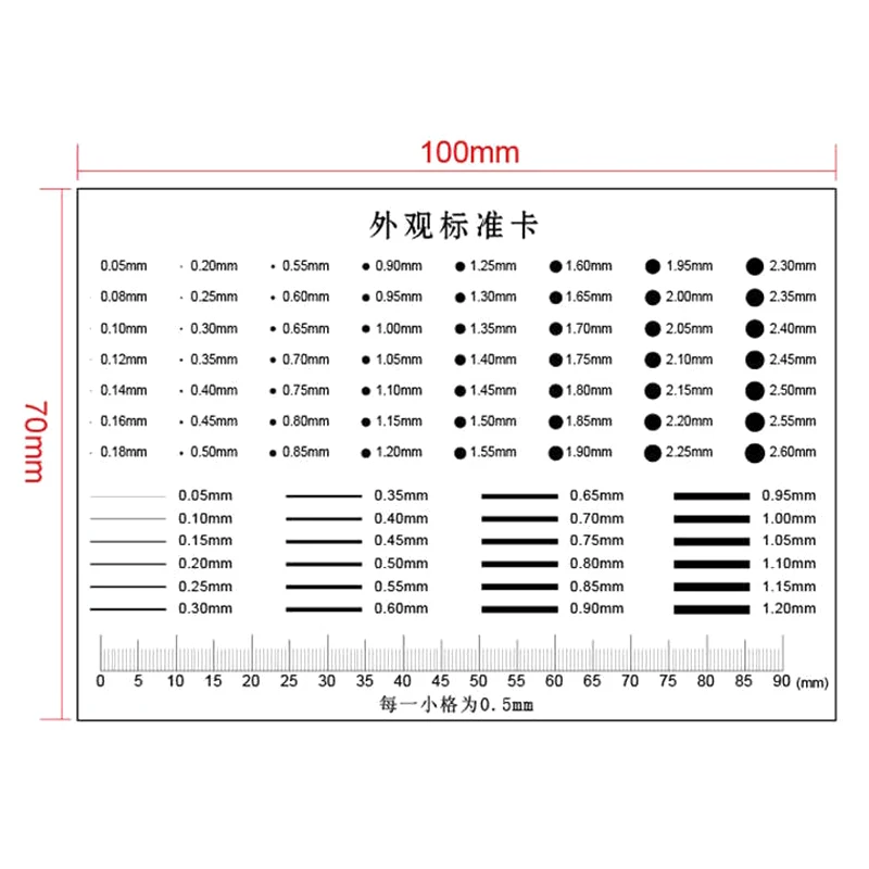 Medidor de ponto de cartão padrão de aparência, filme transparente, cartão de comparação de manchas, rachadura, contraste, régua pet, escalas, linha de pontos