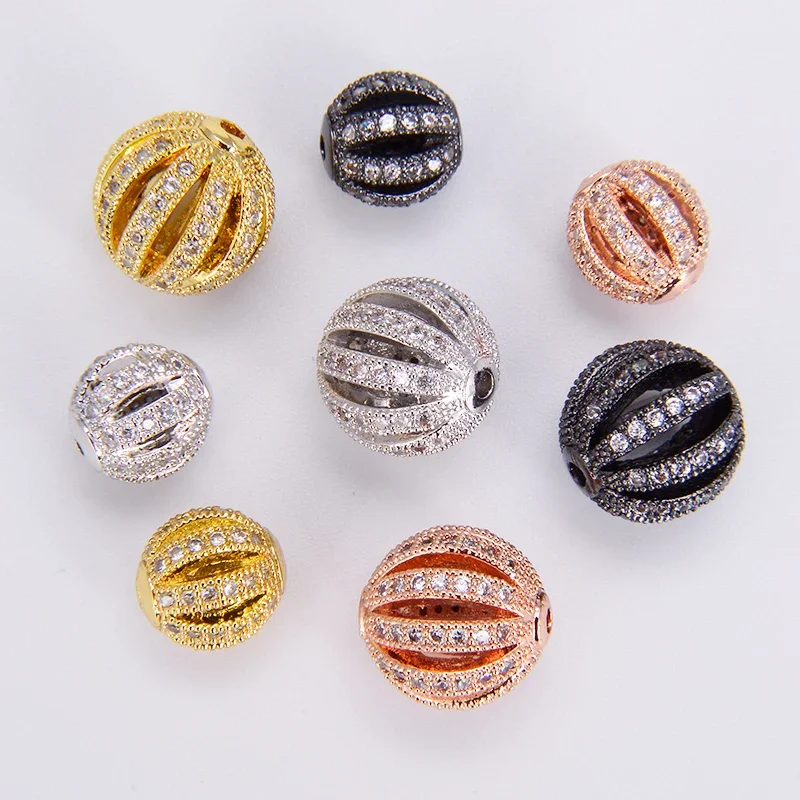 DIY Beads Necklace Bracelet Making Supplies Micro Pave Zircon Brass Jewelry Parts Beaded Rope Chains Hollow Out Spherical Charms